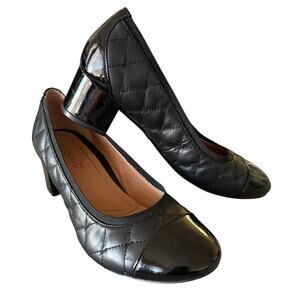 Vionic Black Ruby Quilted Round Cap Toe Leather 2" Block Heel Office/Work-Size 8